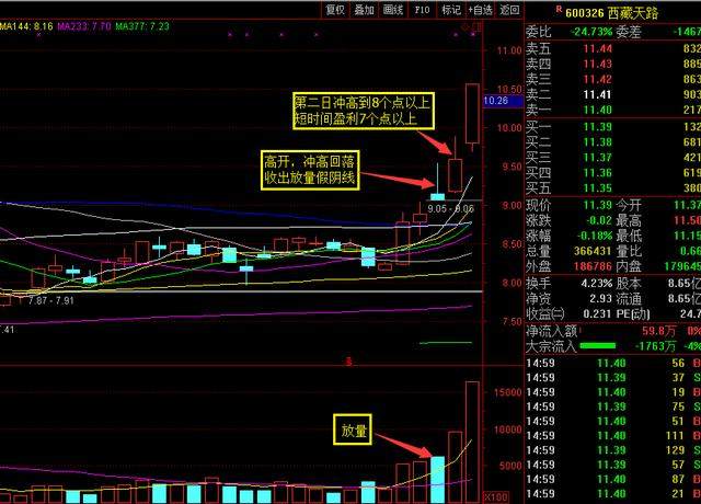 跳空高开,随后回落到支撑位,全天收出放量假阴线