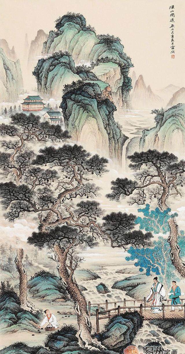 画家王宁仿古国画山水画欣赏古松古韵美不胜收