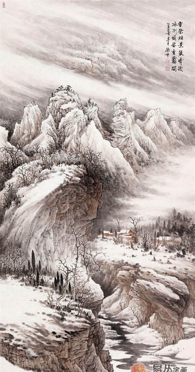 国画品赏林德坤画笔下的雪景山水