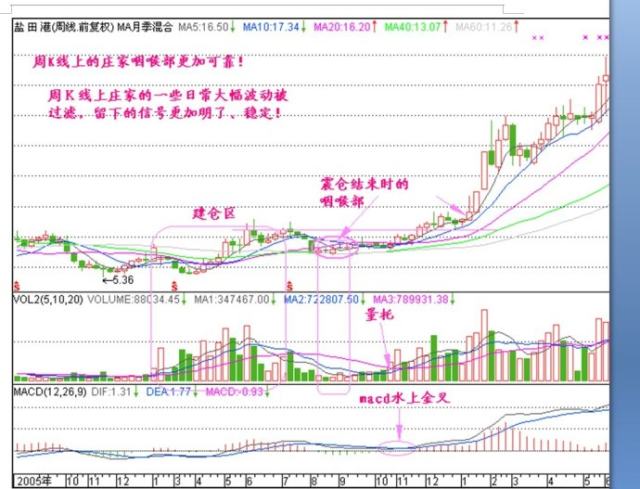 周k線上的莊家咽喉部,由於過濾掉了日k線日常大幅波動的影響,走勢顯得