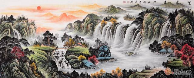 《紫气东来》挂什么画在客厅会旺财——紫气东来山水画这幅聚宝盆山水