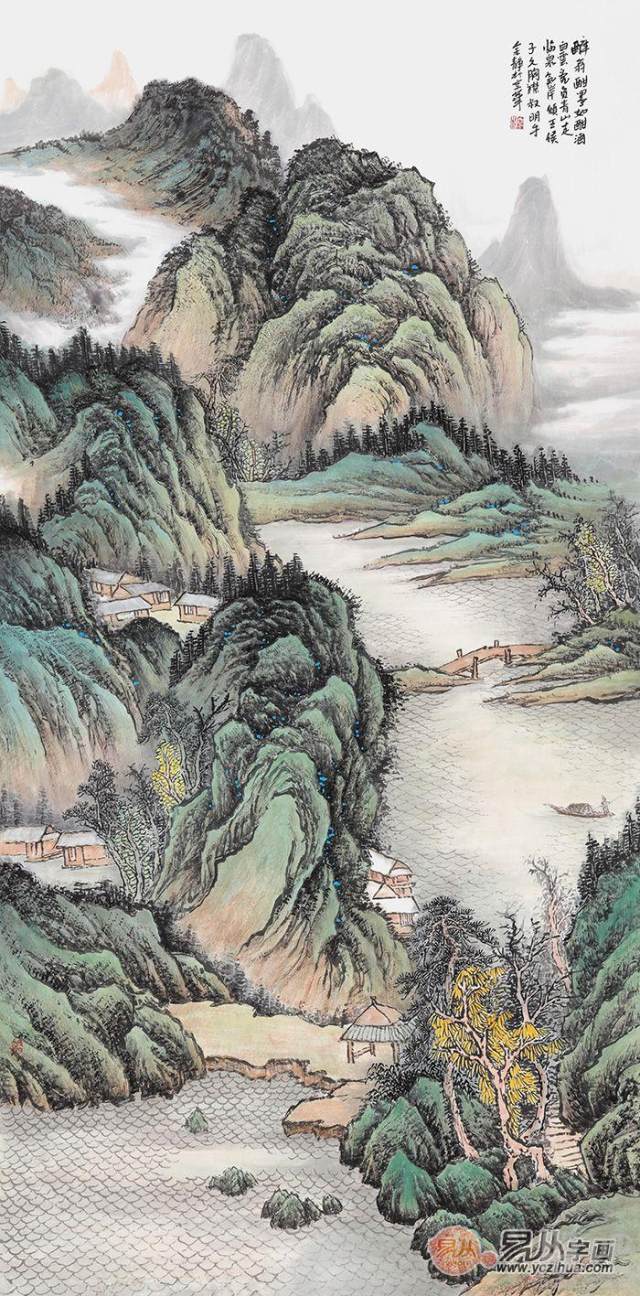 高山流水山水画美丽的走廊景色需要国画