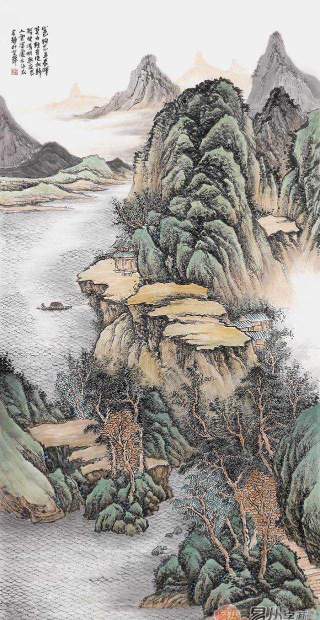 高山流水山水画美丽的走廊景色需要国画