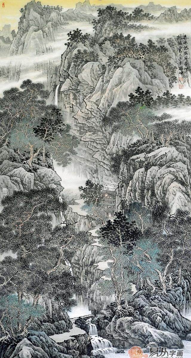 大乘之境品读画家林德坤竖幅山水国画艺术